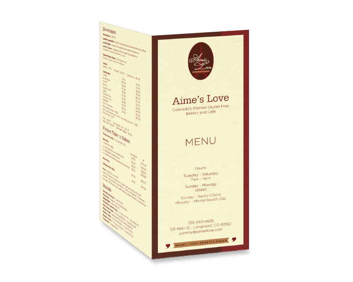 Aimes Love trifold menu